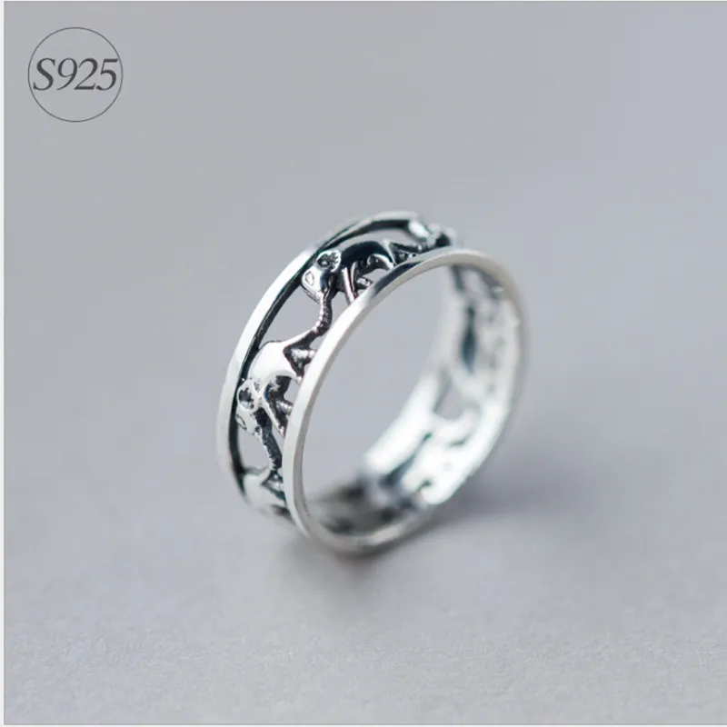 Cool Antique Finish Thailand Silver Hollow Elephant Ring Stackable Good Luck Animal Women Men Jewelry Couple