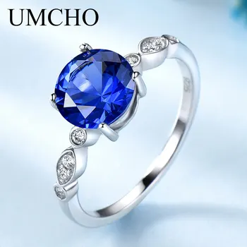 

UMCHO Romantic Created Nano Sapphire Rings Solid 925 Sterling Silver Rings For Women Wedding Anniversary Gifts Fine Jewelry