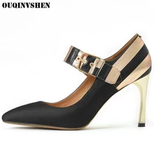 OUQINVSHEN Classic Stripe High Heels Pumps Pointed Toe Thin heels Single Shoes Buckle Casual Fashion Shallow Manual Women Pumps