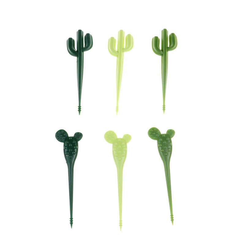 6pcs/pack Fruit Fork Green Cactus Fruit Forks Plastic Toothpick Kids Tableware Food Picks