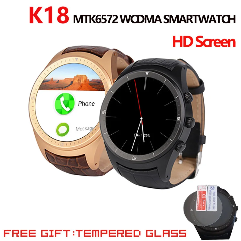  Android 4.4 K18 3 Г Умный Часы WCDMA Sim-карты Wi-Fi GPS Bluetooth 1.3 "дисплей Похож Как Huawei Xiaomi Часы Закаленное Стекло Подарок 