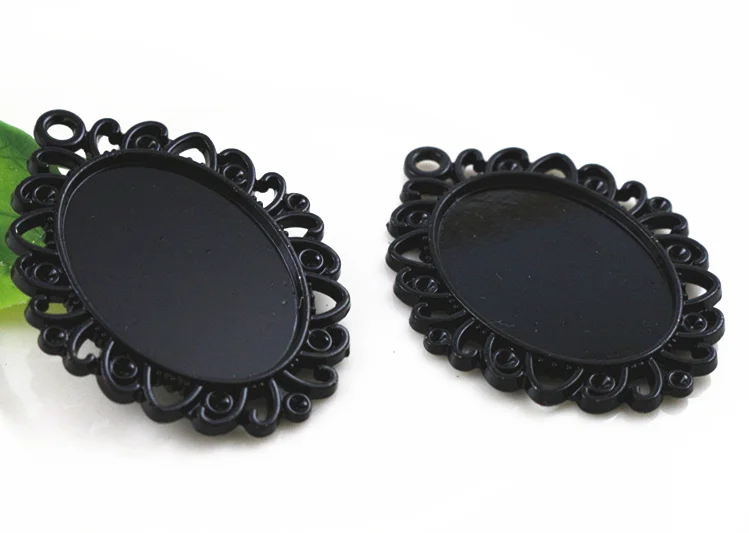 

3pcs 18x25mm Inner Size Black Baroque Style Cameo Cabochon Base Setting Charms Pendant necklace findings (C3-60)