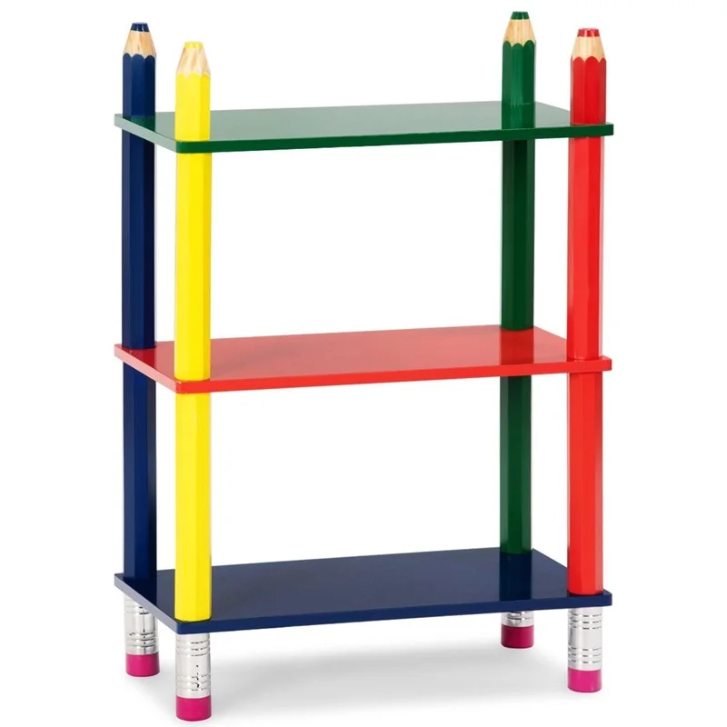 

3 Tier Kids Bookshelf Crayon Themed Shelves Storage Bookcase High Quality Stable Non-toxic Paint Children Bookcases HW58652