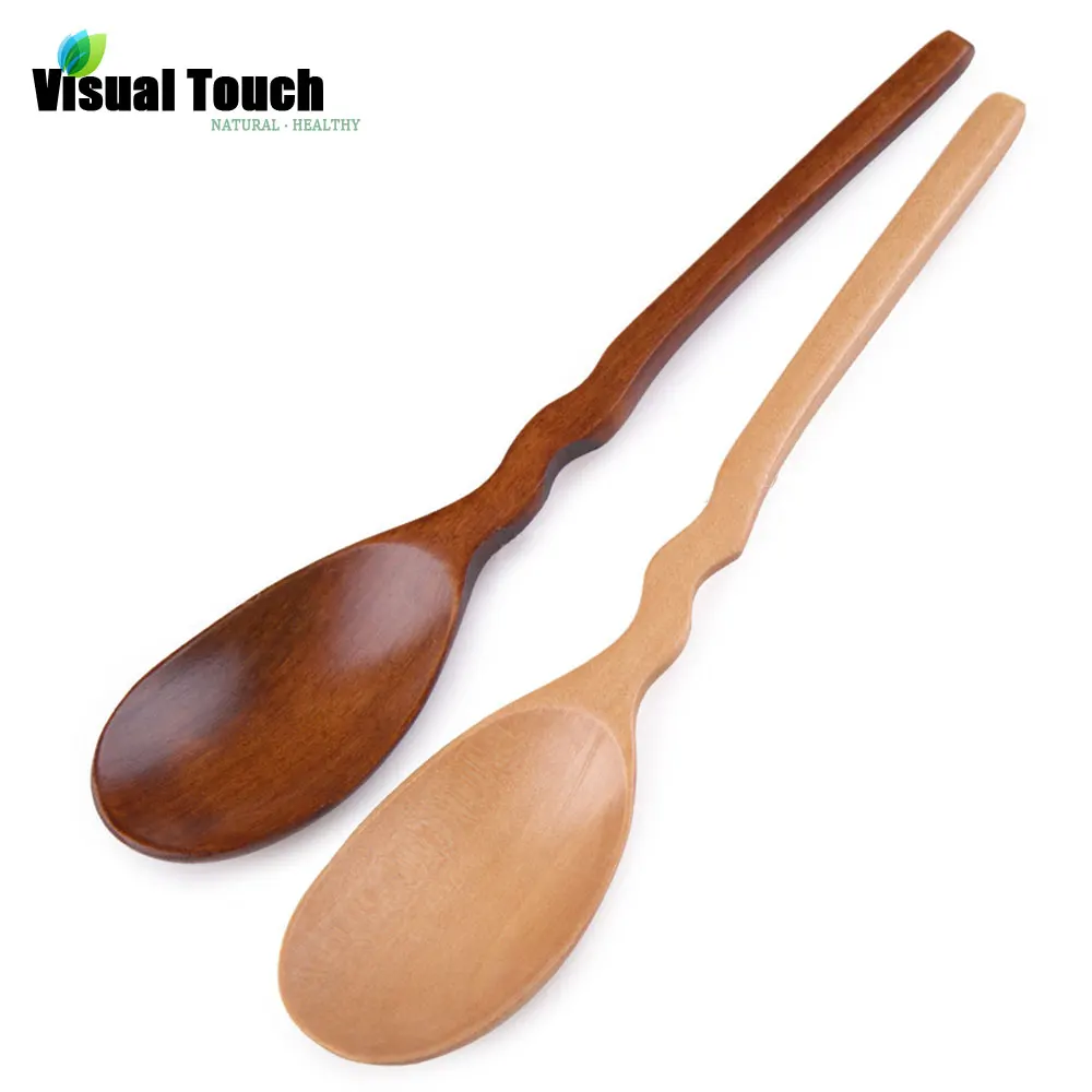 

Visual Touch 20cm/7.8" Wave-Handle Wood Wooden Salad Spoon Soup Spoons Cooking Utensil Kithcen Tool Flatware Tableware