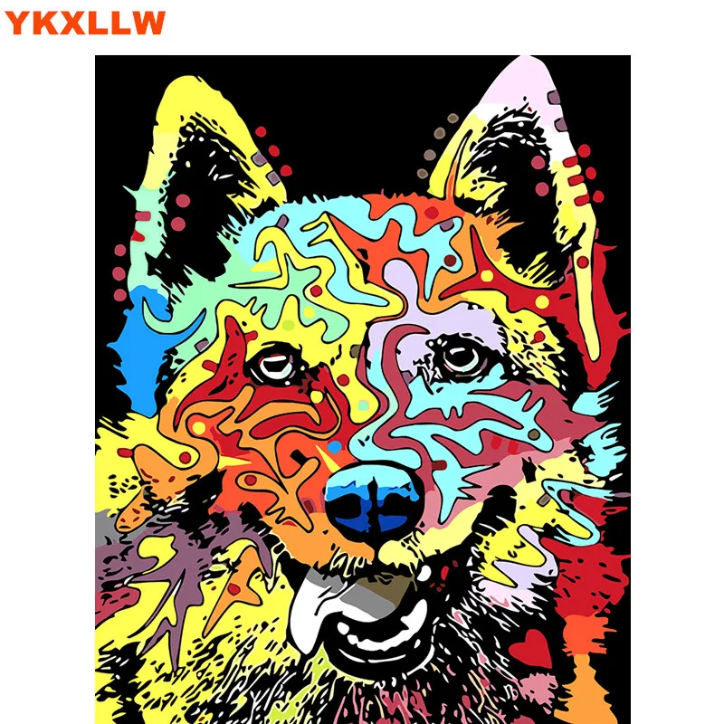 Diy картина маслом по номерам абстрактный акриловый краска животное красочная собака кошка декоративная картина холст Раскраска по номерам рисунок
