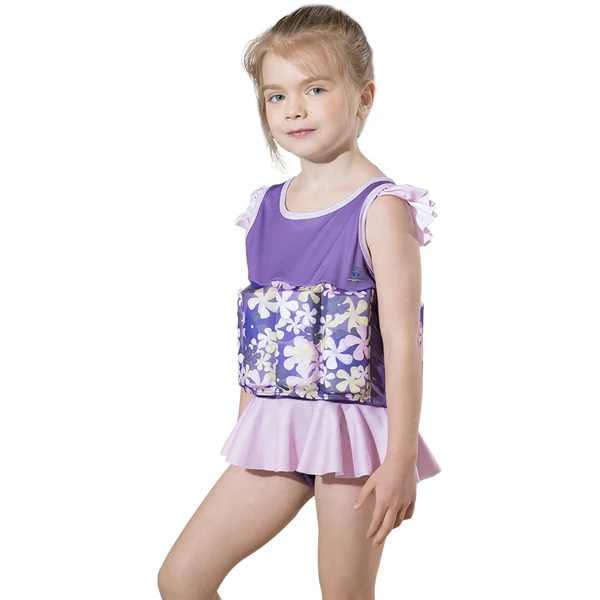 Megartico Float Suit with Adjustable Buoyancy Ruffled girls one piece swimsuit unicorn kids swimwear boys life jacket - Цвет: Purple