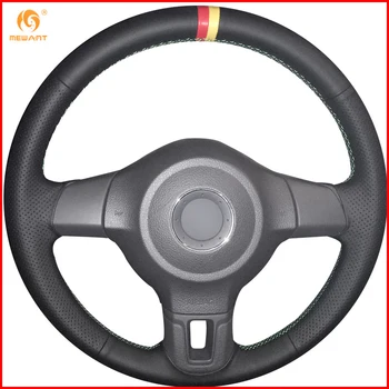 

MEWANT Black Genuine Leather Car Steering Wheel Cover for Volkswagen Golf 6 Mk6 VW Polo MK5 2010-2013 Interior Accessories Parts