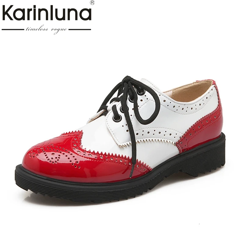 

Karinluna Women's British Style Lace Up Rubber Sole Shoes Woman Color Mixed Platform Oxfords Size 34-41