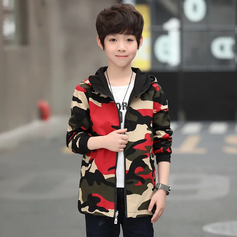 

Boys doorouts coats spring autumn kids teenager wear on both sides hoodies for boys children casual outerwear sports jacket 2019