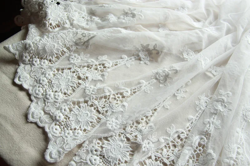 

Top quality white lace fabirc gorgeous rose bilateral gauze embroidery fabric, 120cm wide *1yard per pack