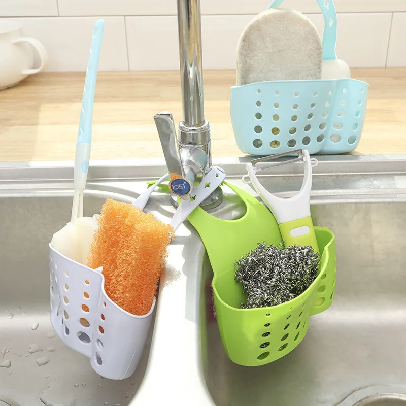 Kitchen Sink Sponge Holder Rack Drainer Kitchen Organizer Storage Rack Hanging Hook Sink Sponge Holder Sink Storage Basket QAA02