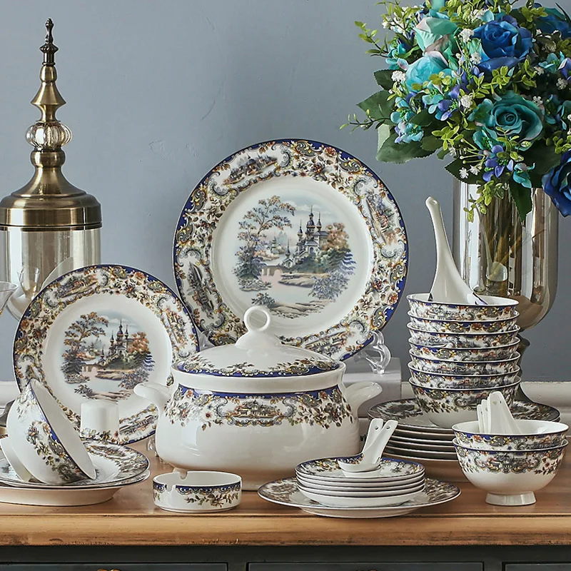 Yuqian European style Ceramics Kitchen Dinnerware 56 PCs 45 Bone China