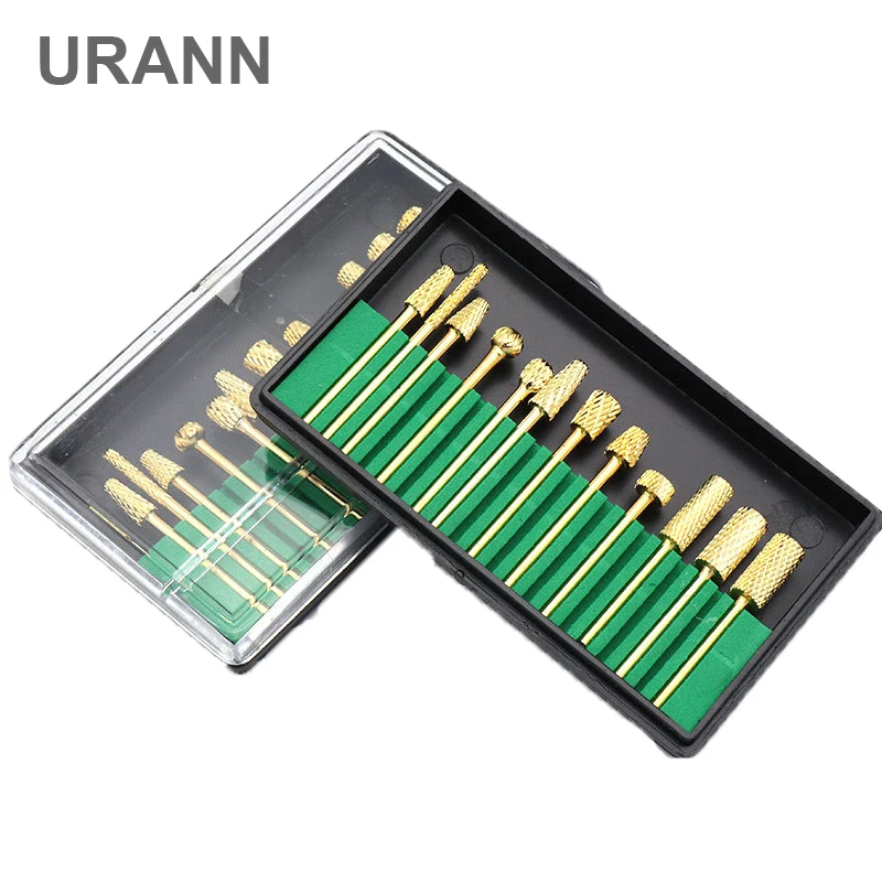 

URANN 12 Types Nail Drill Carbide Bit High Quality Golden Electric Nail Drill File Carbide Bits Nail Art Manicure Pedicure Tool