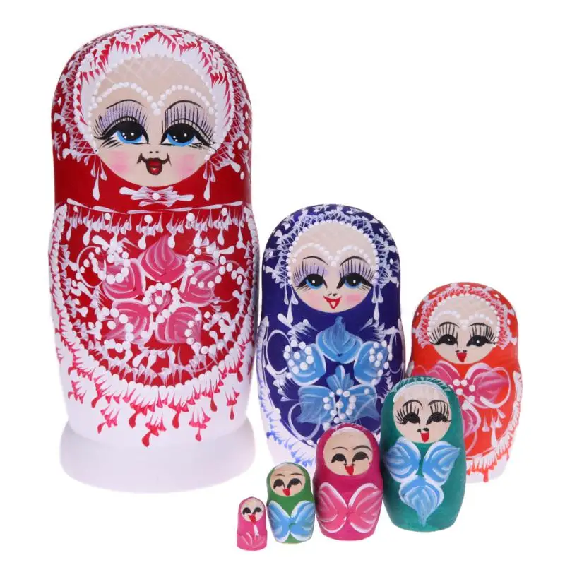 Buy 7Pcs/10Pcs Cartoon Wooded Russian Matryoshka Dolls