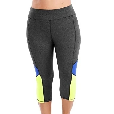 Just My Size 617914194574 Womens Plus Size Active Pieced Stretch Capris - Granite Heather and Odyssey and Washed Lime 2X (1)