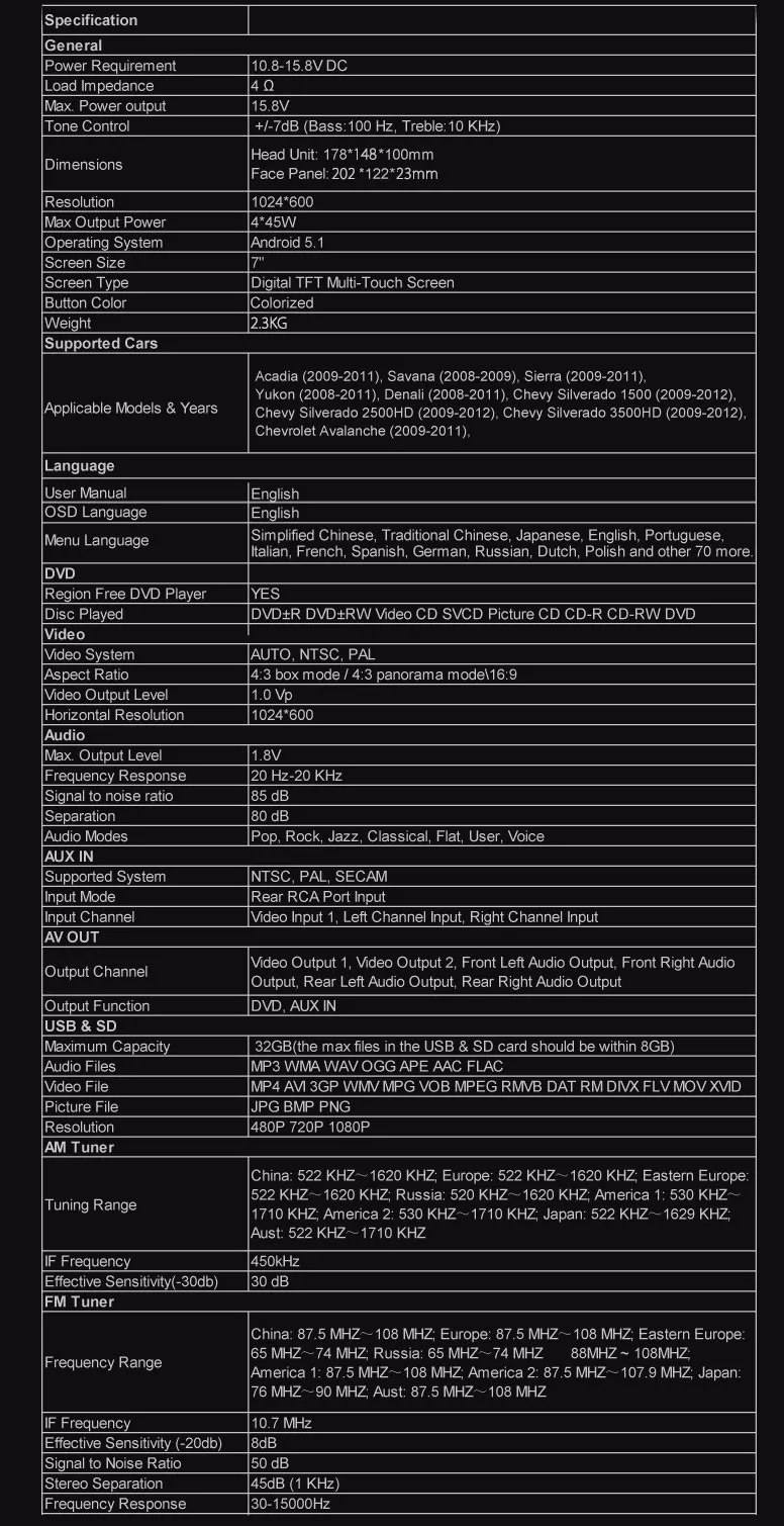 Discount 7" Quad Core 64 Bit Android 5.1 OS Special Car DVD for Chevrolet Avalanche 2009-2011 & Express Van 2008-2011 & Impala 2008-2012 28