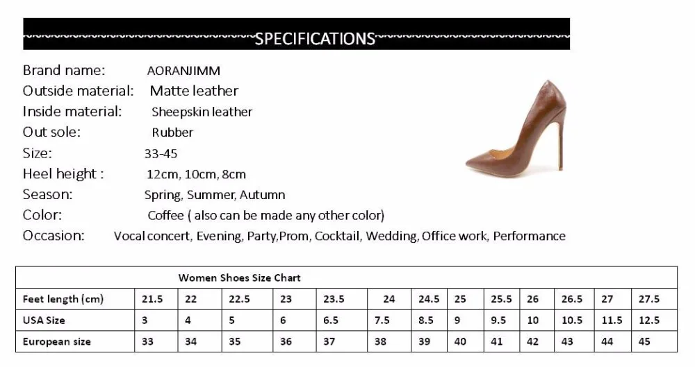 AORANJIMM/ ; настоящая фотография; Цвет Кофейный, коричневый; женские офисные туфли из мягкой матовой кожи; женские туфли-лодочки на высоком тонком каблуке 12 см