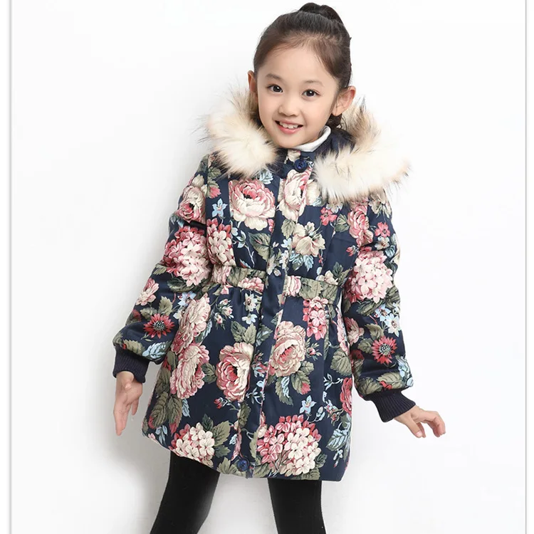 

2019 Kid Winter Coat Girls Fashion Cute Flower Prints Jacket Coats Children Clothes Winter Jacket for Girl Cotton Parka Children