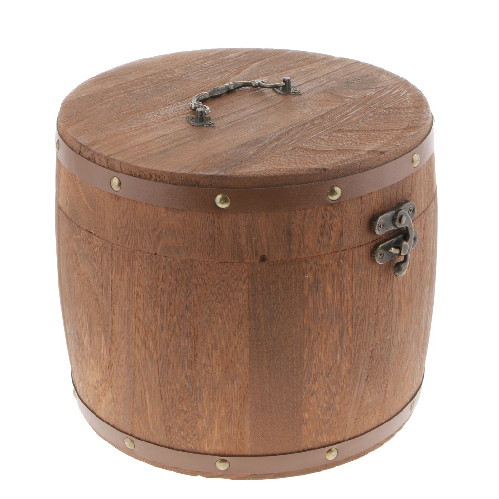 Large Wooden Barrel Canister Storage Caddy for Tea Leaf Flour Coffee Bean
