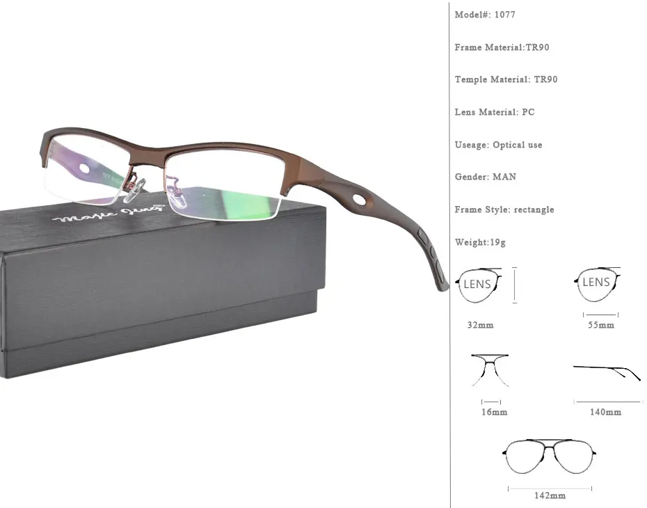 Магия Jing TR90 половина обод Мужчины Стиль RX оправы рецепту очки близорукость очки, очки 1077