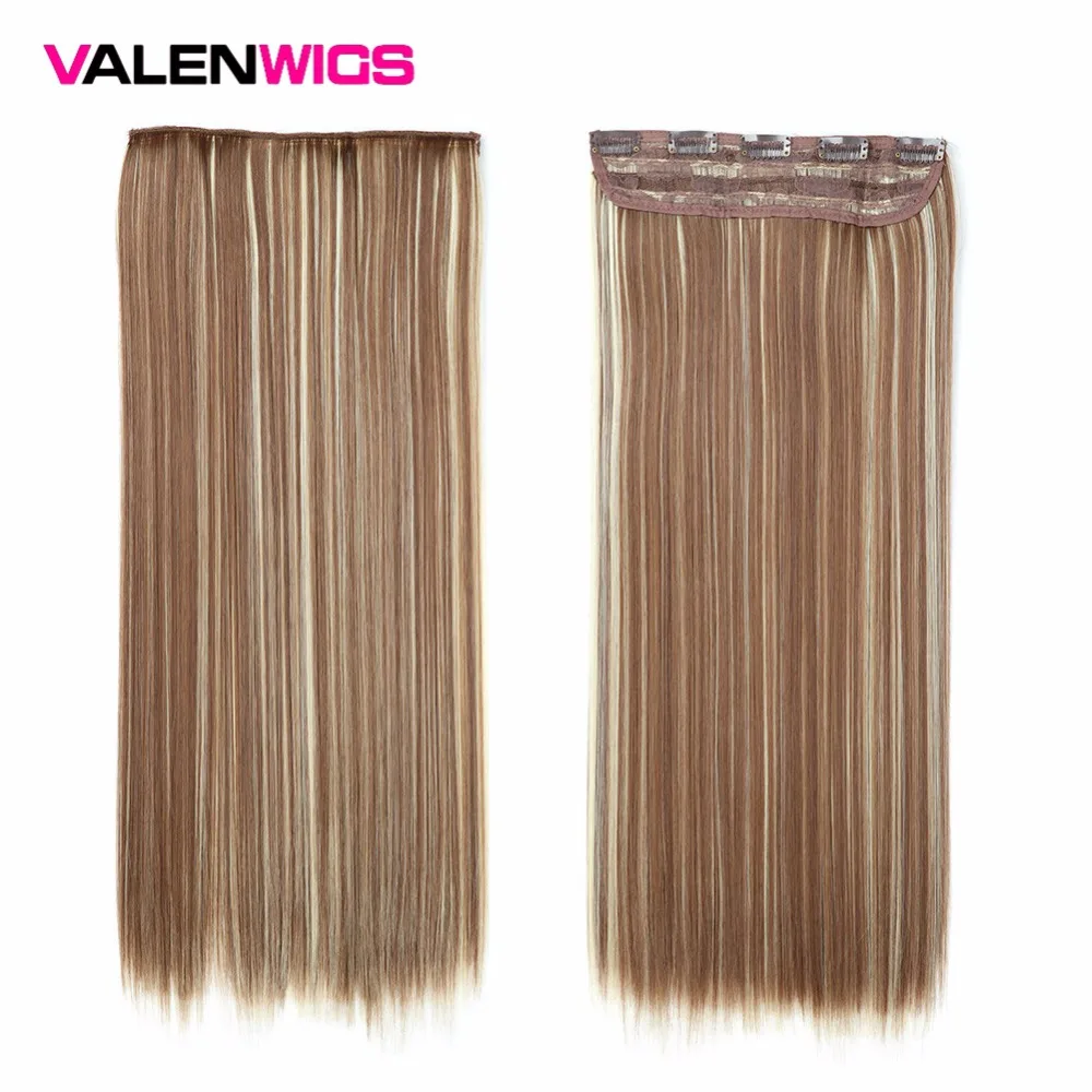  Valen Wigs 22 inches 5 Clips In One Piece Pure Color Straight Style Hair Clip On One Piece Syntheti