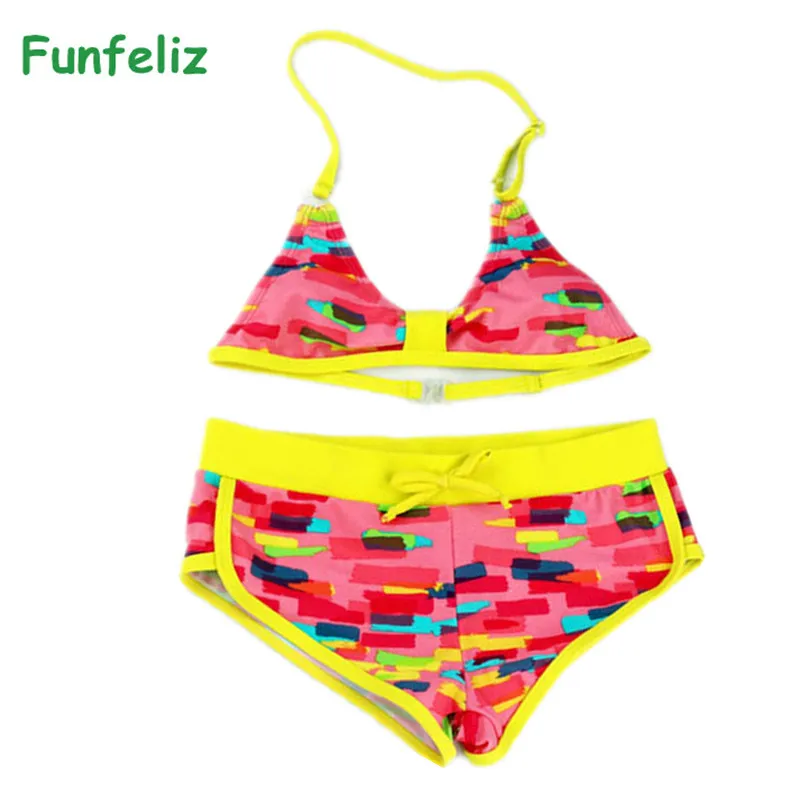 

Two Pieces Girls Swimsuit Tankini biquini infantil menina Girls Swimwear Cute Girl Bikini kids split Bathing Suits Children 6-16