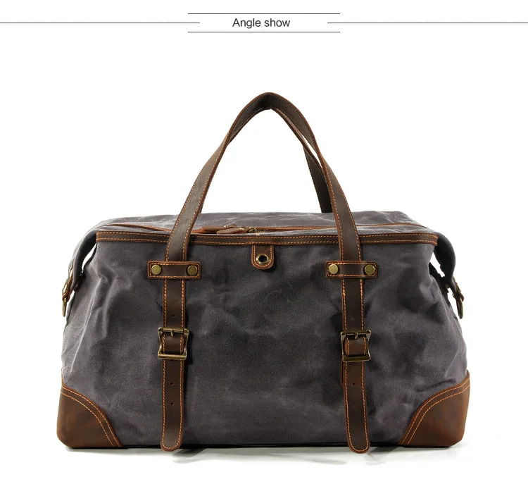 duffel grande capacidade de couro oleado militar