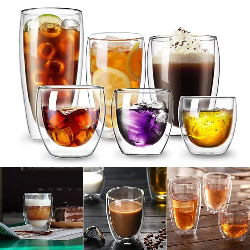 Двухслойная стеклянная чашка для питья чая кофе латте сока товары для дома, кухни горячая распродажа
