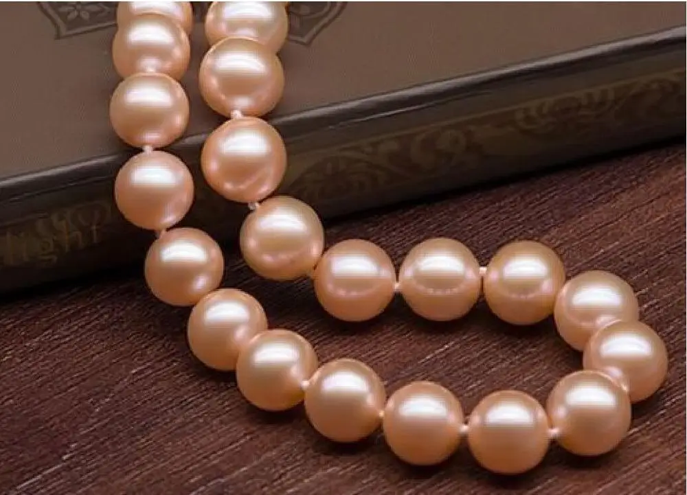 

free shipping Charming AAA 11-12mm genuine south sea pink pearl necklace 18" SOLID GOLDr a()