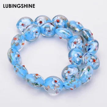 

Murano Glass Beads Transparent Crystal Printing Flower Charms Beads For Bracelet Necklace Connector DIY Jewelry Making