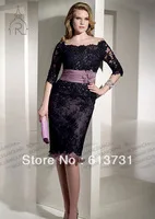 Wholesale - 2013 New Sexy Black Lace Half Sleeves Knee Length Mother of the Bride Dresses With Sashes B01069