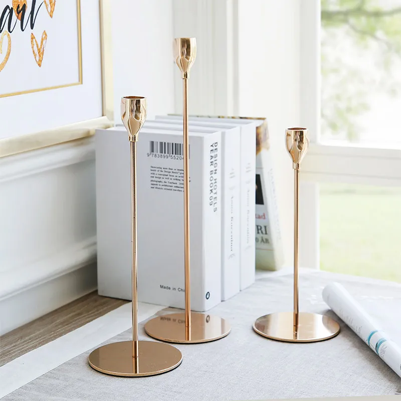 Creative European-style plated aluminum candlestick Simple romantic props candlelight dinner Wedding table decoration