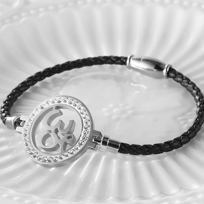 India Yoga Hindu Buddhist Stainless Steel Bracelet OM Hinduism Black