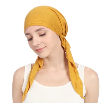 

Women India Muslim Stretch Turban Hat Tie-dye Cotton Hair Loss Head Scarf Wrap Muslim Hats New