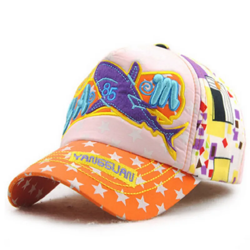 Детская бейсболка с 5 панелями и изображением акулы, Детская летняя кепка в стиле хип-хоп для мальчиков и девочек, розовая бейсболка, Кепка