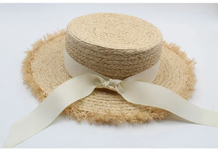  hat womens summer adult solid casual straw sun beach hat summer hats for women boater raffia hat bow (6)