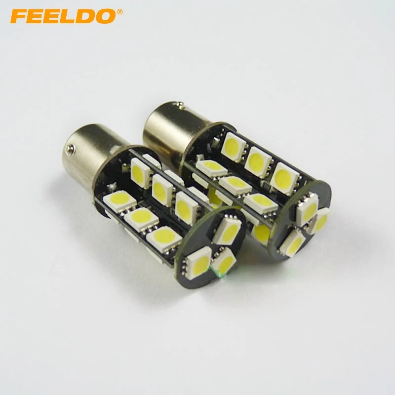 

FEELDO 2Pcs White BA15S 1156 5050 27 SMD 27leds P21W Car LED light Bulbs Turn Stop Brake Signal Light #FD-3081