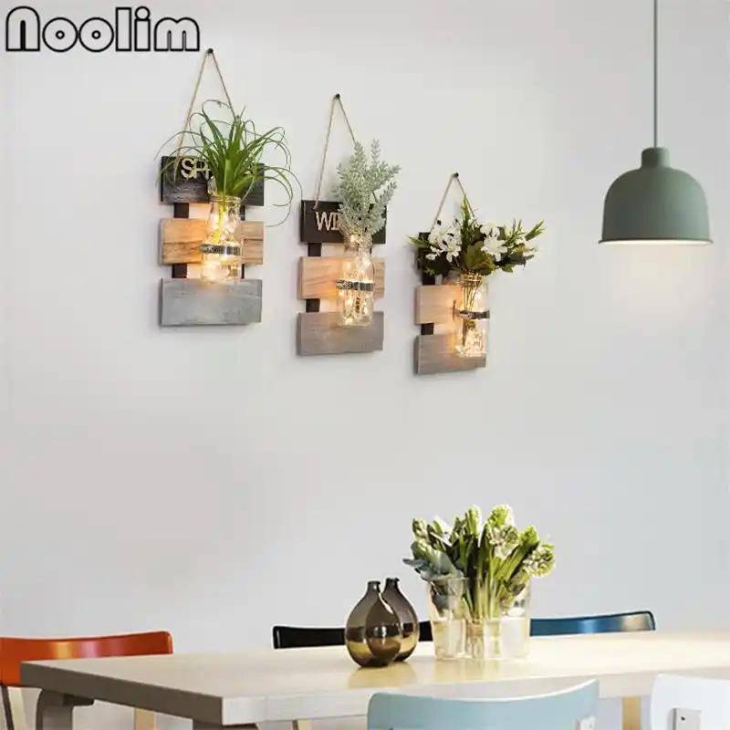 Vidrio colgante creativo + maceta Base de madera para flores