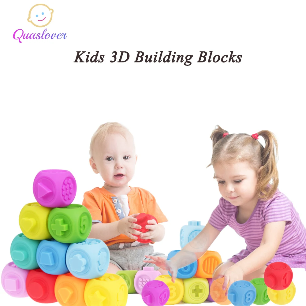 

Quaslover Baby Grasp Toy Kid Silicone Building Blocks 3D Touch Hand Soft Balls Massage Rubber Teether Squeeze Toy Bath Ball Toys