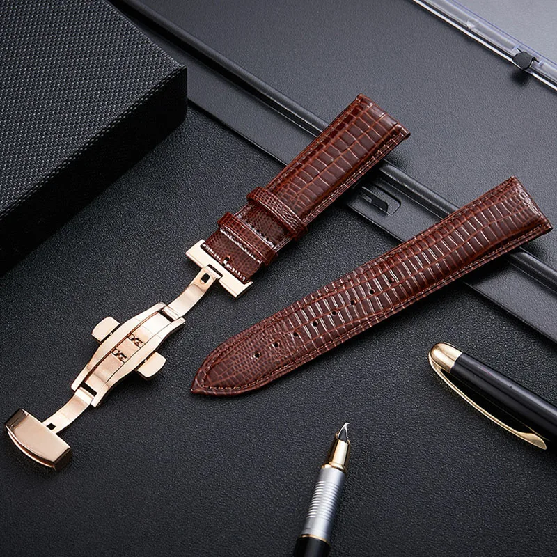 Black Brown Lizard Pattern Genuine Leather 12 14 16 18 20 22 24 MM Watche Band Strap Belt Watchband Folding Clasp Watchband