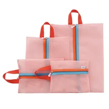 4Pcs/Set Grid Women Zipper Transparent Cosmetic Bag Portable Travel Toiletry Kits Storage Bag In Bag Makeup Organizer New 2017