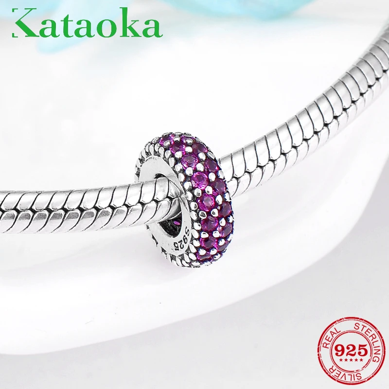 

Round shape Spacer bead 925 Sterling Silver Rose red Sparkling CZ fashion Fit Original Pandora Charm Bracelet Jewelry making