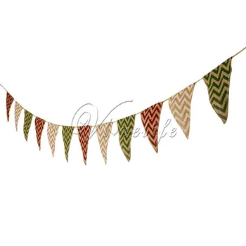 

1Piece Colored Stripes Burlap Banners Bunting Triangular Flag for Wedding Event Decor Party Banner Wedding Props