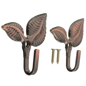 

Hot Sale 2 x Iron Leaf Shaped Curtain Tie backs Holders Wall Hooks Home Decor, Red Bronze