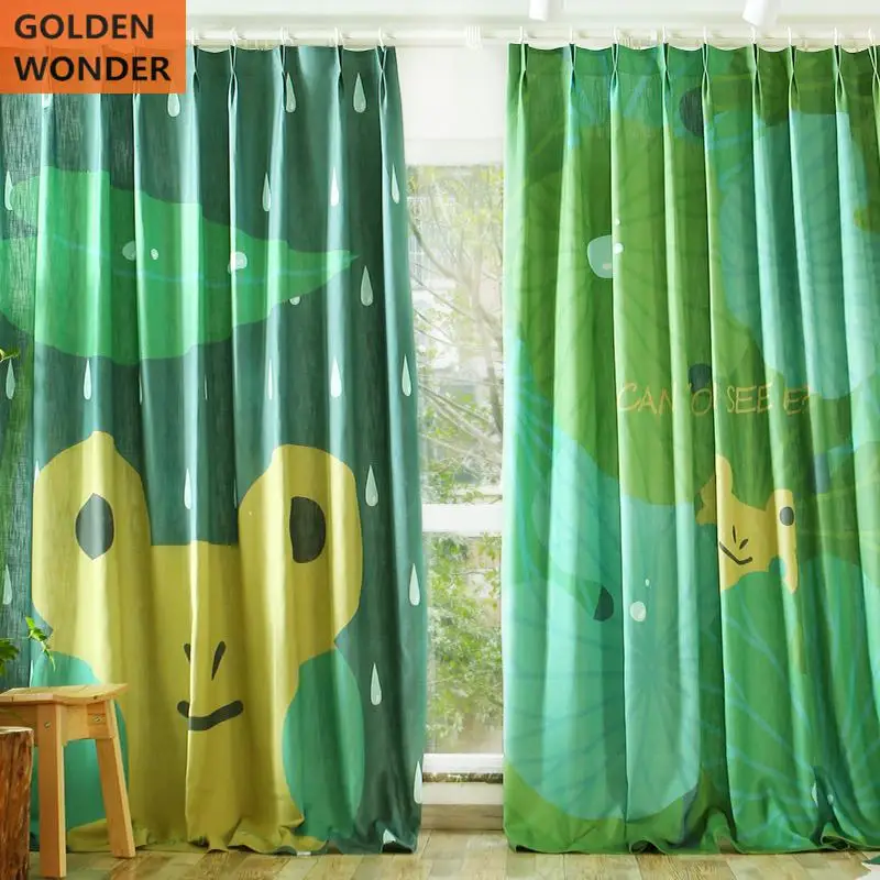 

Green Color Cartoon Children Shade Cloth Kids Curtains For Bedroom Living Room Boys Lovely Frog Finished Product Healthy Fabric