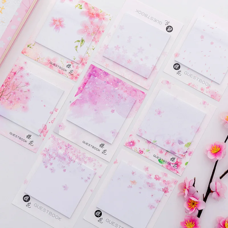 

48 pcs/Lot Sakura flower sticky notes and memo pads Post diary planner marker it stickers guestbook Office School supplies A6024