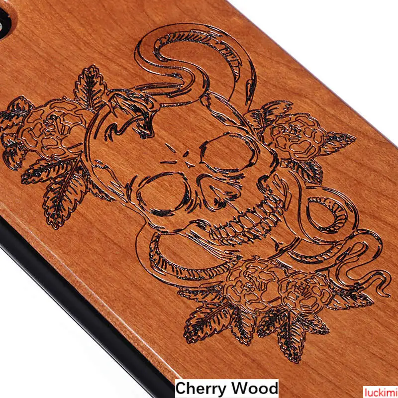 For iphone 8 plus case 6 7 6S skull peach cherry wood Bamboo carving Nature Material phone cover |