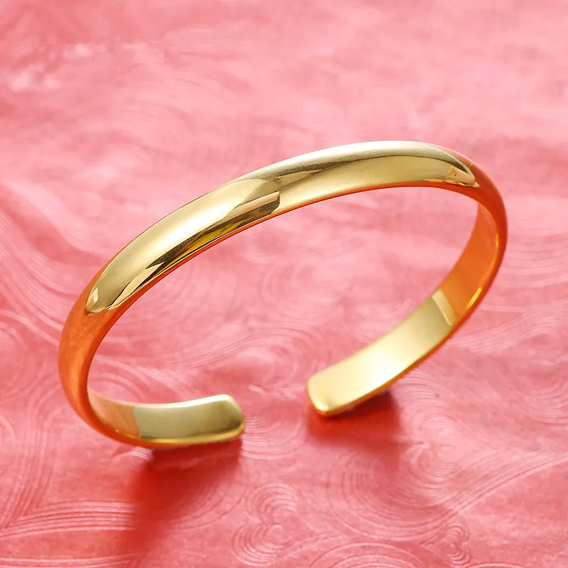 

Plain Smooth Bangle Yellow Gold Filled Womens Simple Cuff Bracelet High Quality Jewelry Gift