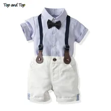 Ensemble haut et haut pour bébés garçons, chemise à manches courtes + Short à bretelles, tenue 2 pièces pour nouveau-né