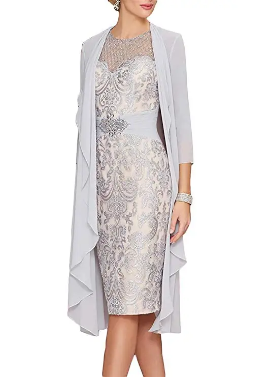 

2019 Chiffon Mother Of The Bride Dresses Plus Size Tea Length Two Pieces With Jacket